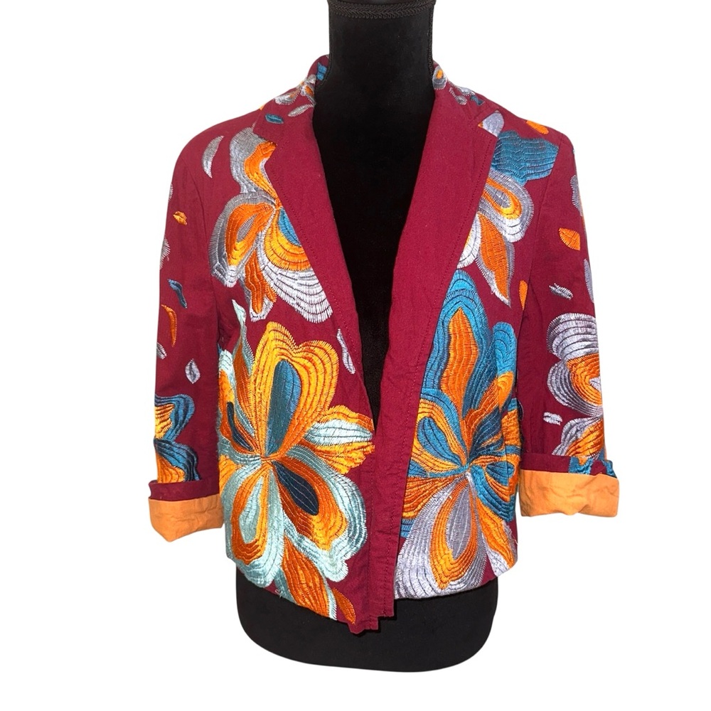 Anthropologie Ett:twa Woodstock Embroidered Floral Blazer Size Small 3/4 Sleeves